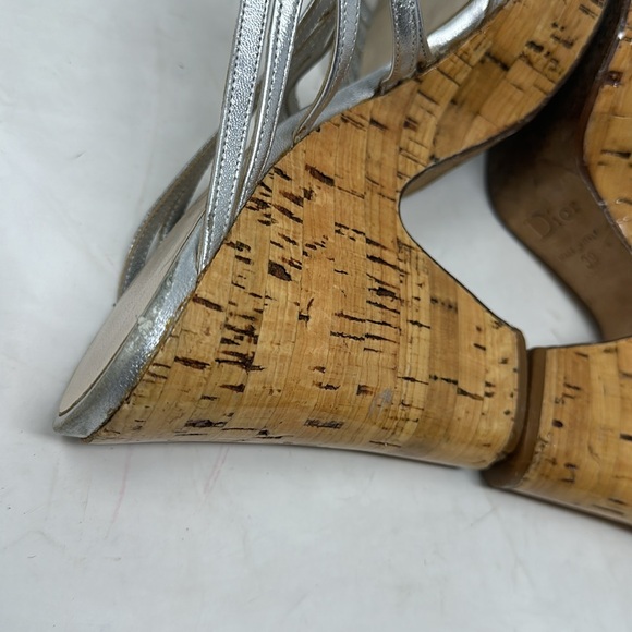 Dior Metallic Silver Wedge Platform Slide Sandals Size 39 - Picture 10 of 15